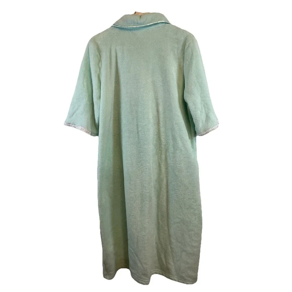 CROFT‎ & BARROW SZ L Mint ROBE WARM COZY Pockets SOFT FEEL Full Zip EMBROIDERED